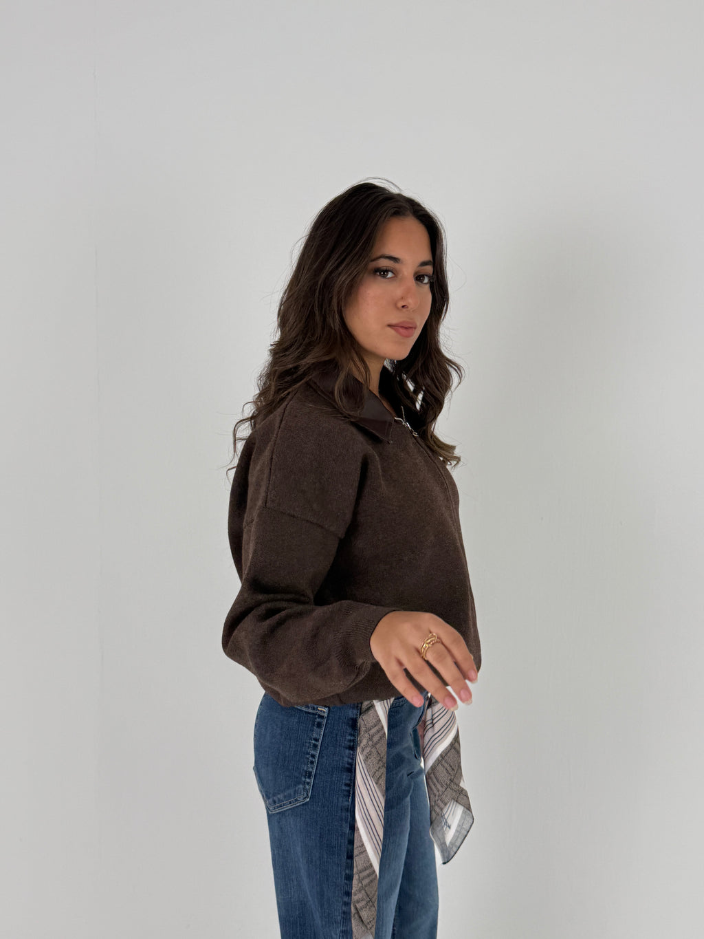 Sweater with Leather Collar