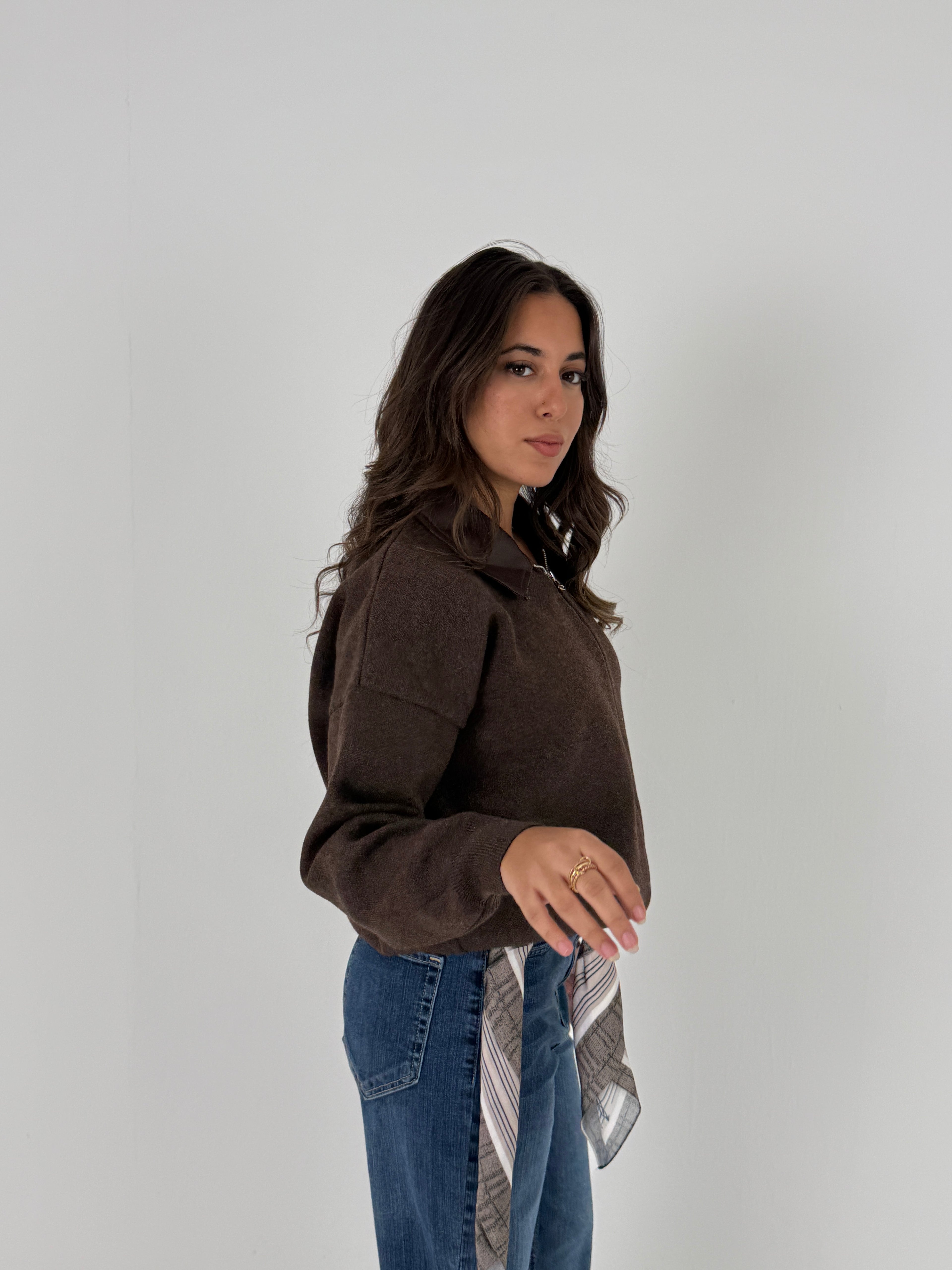 Sweater with Leather Collar