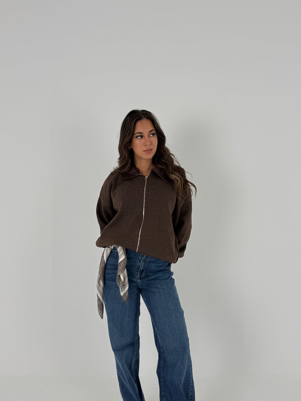 Sweater with Leather Collar