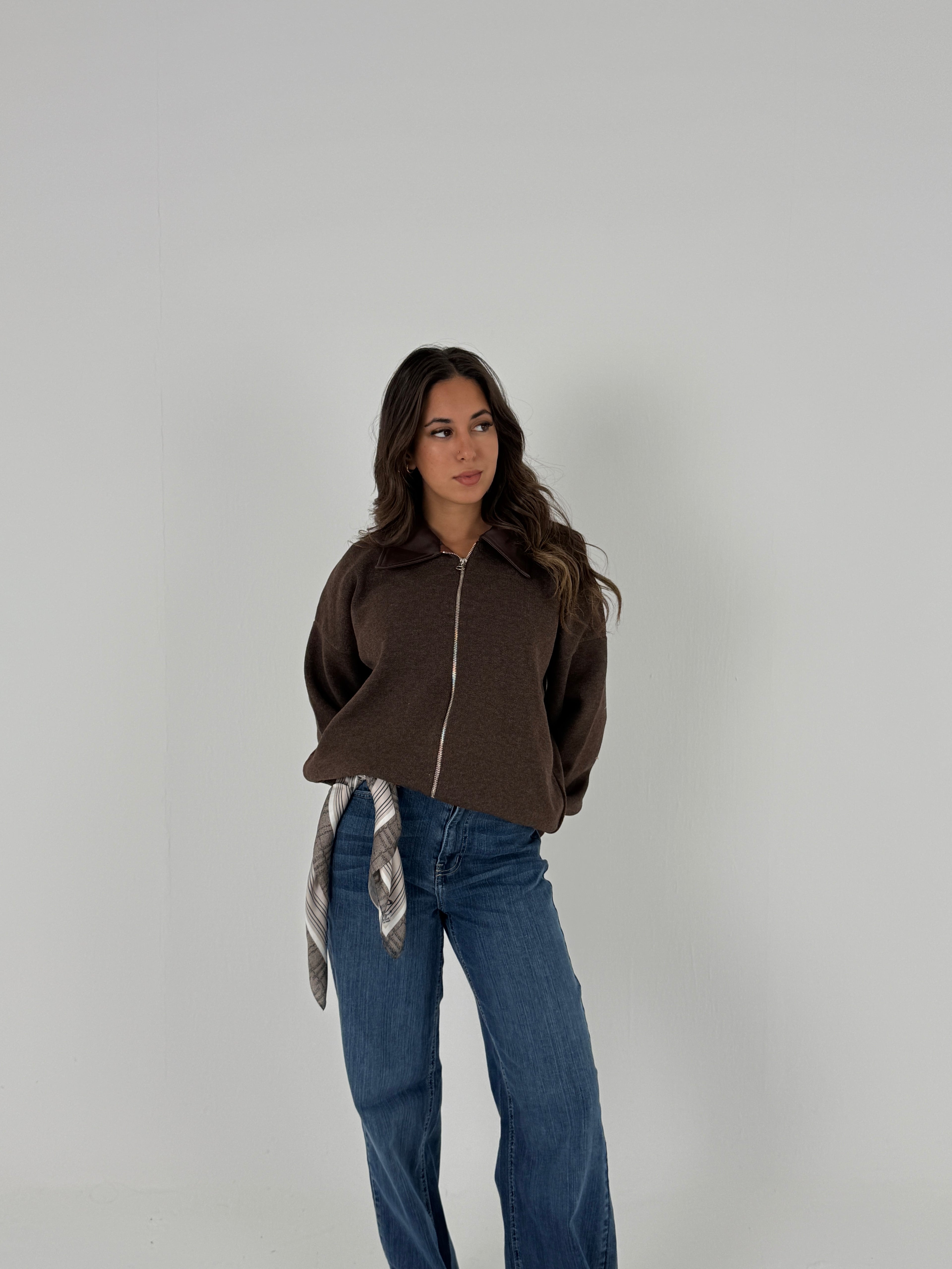 Sweater with Leather Collar