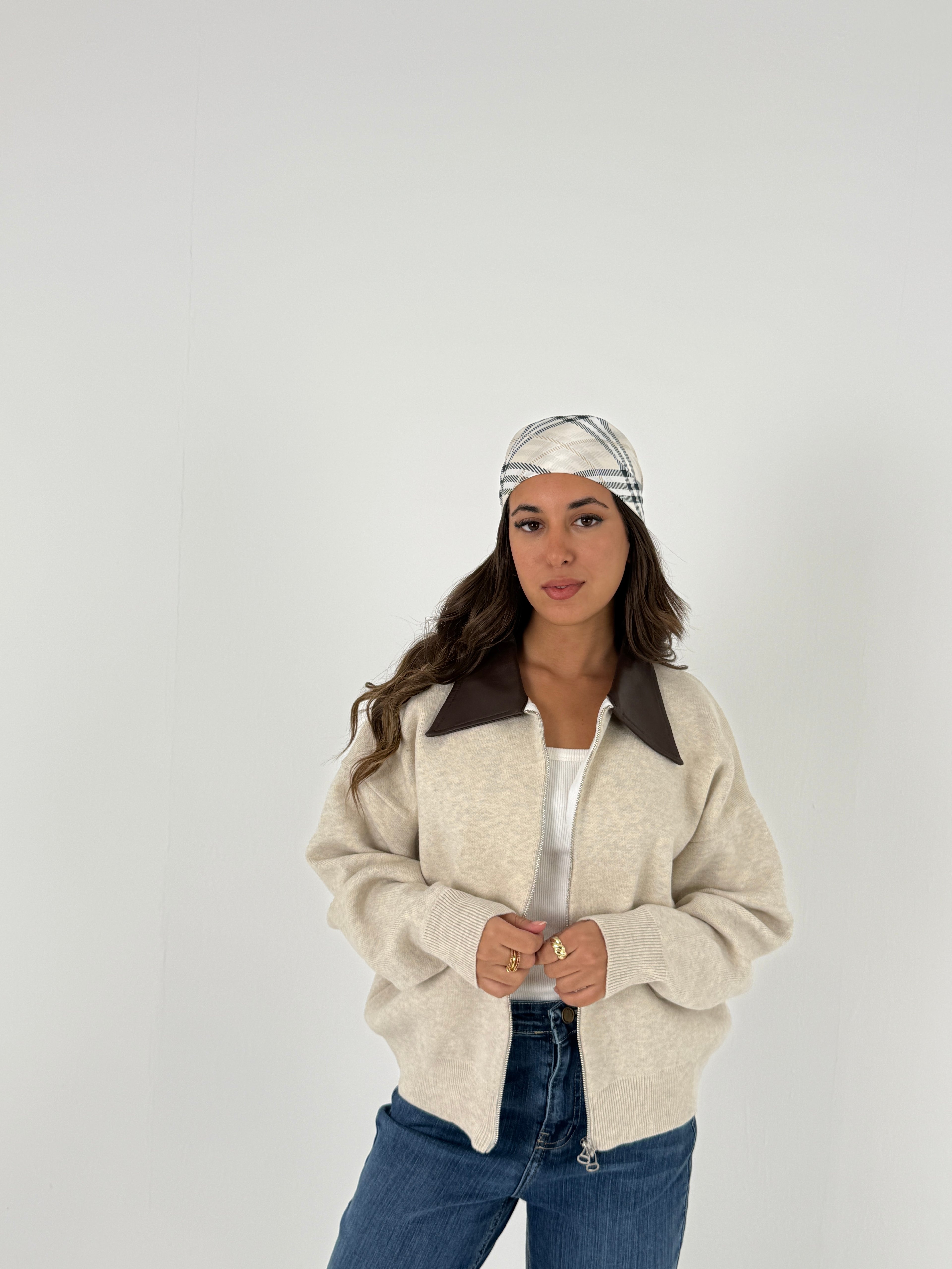 Sweater with Leather Collar