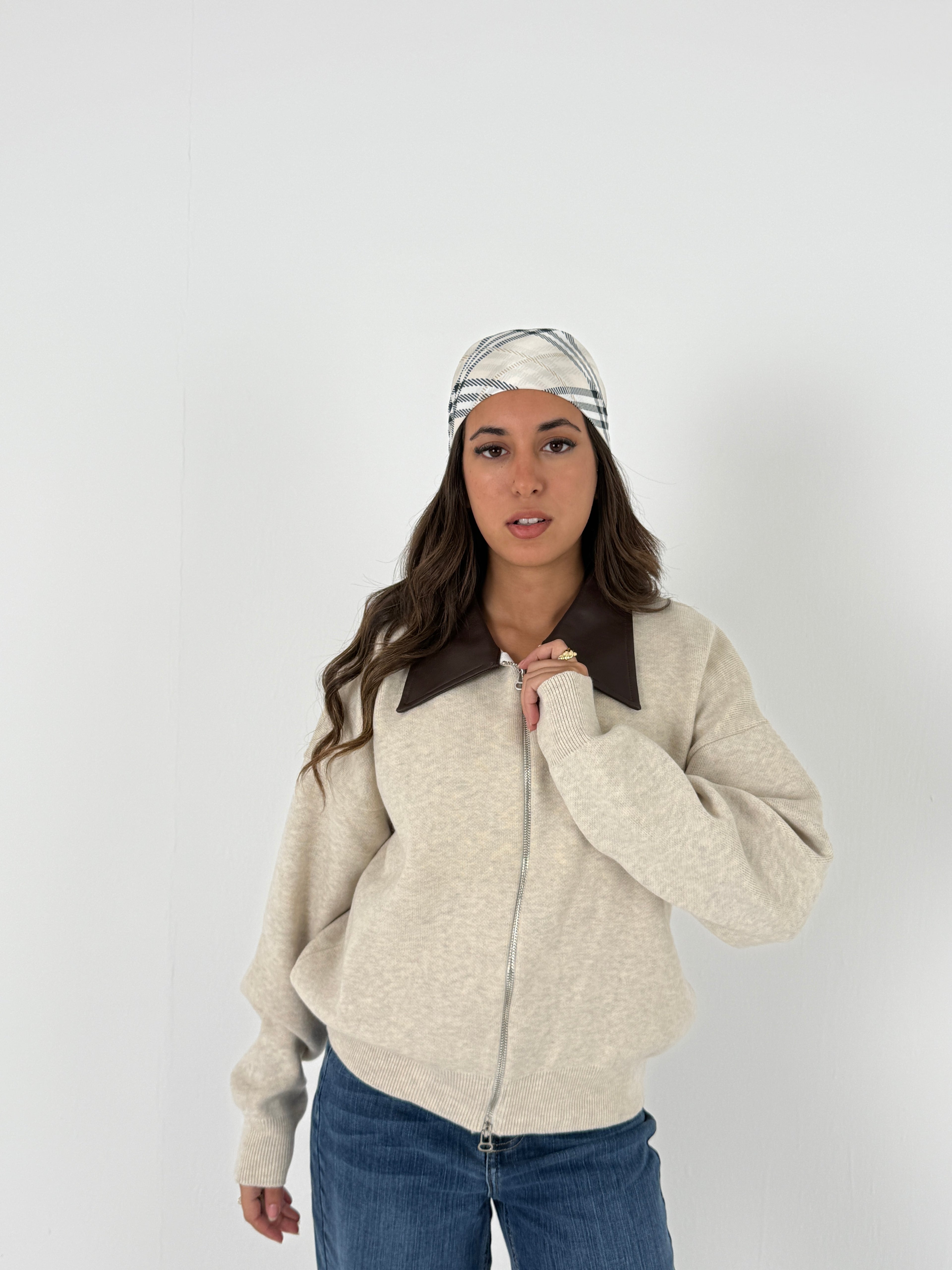 Sweater with Leather Collar