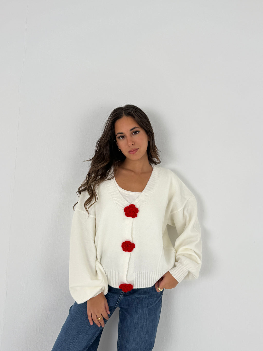 Red Knit Sweater Jacket