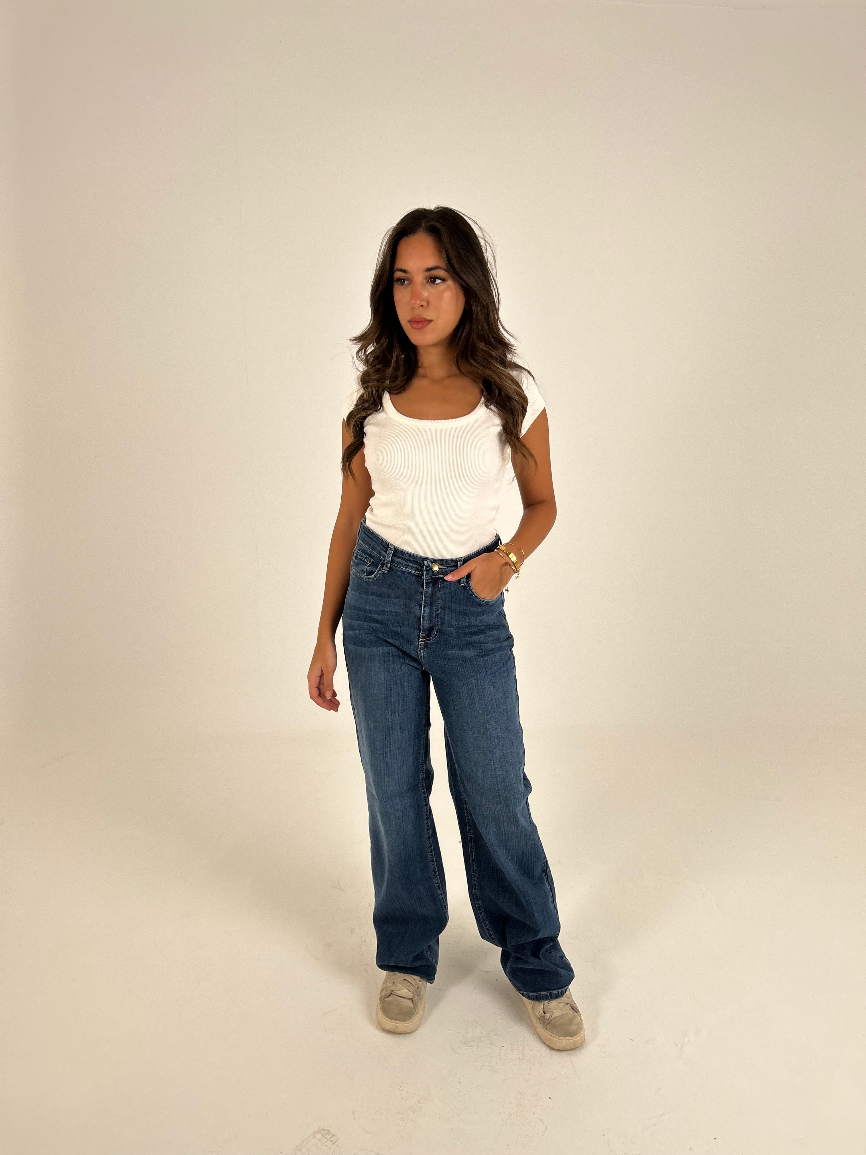 Wide leg blue denim