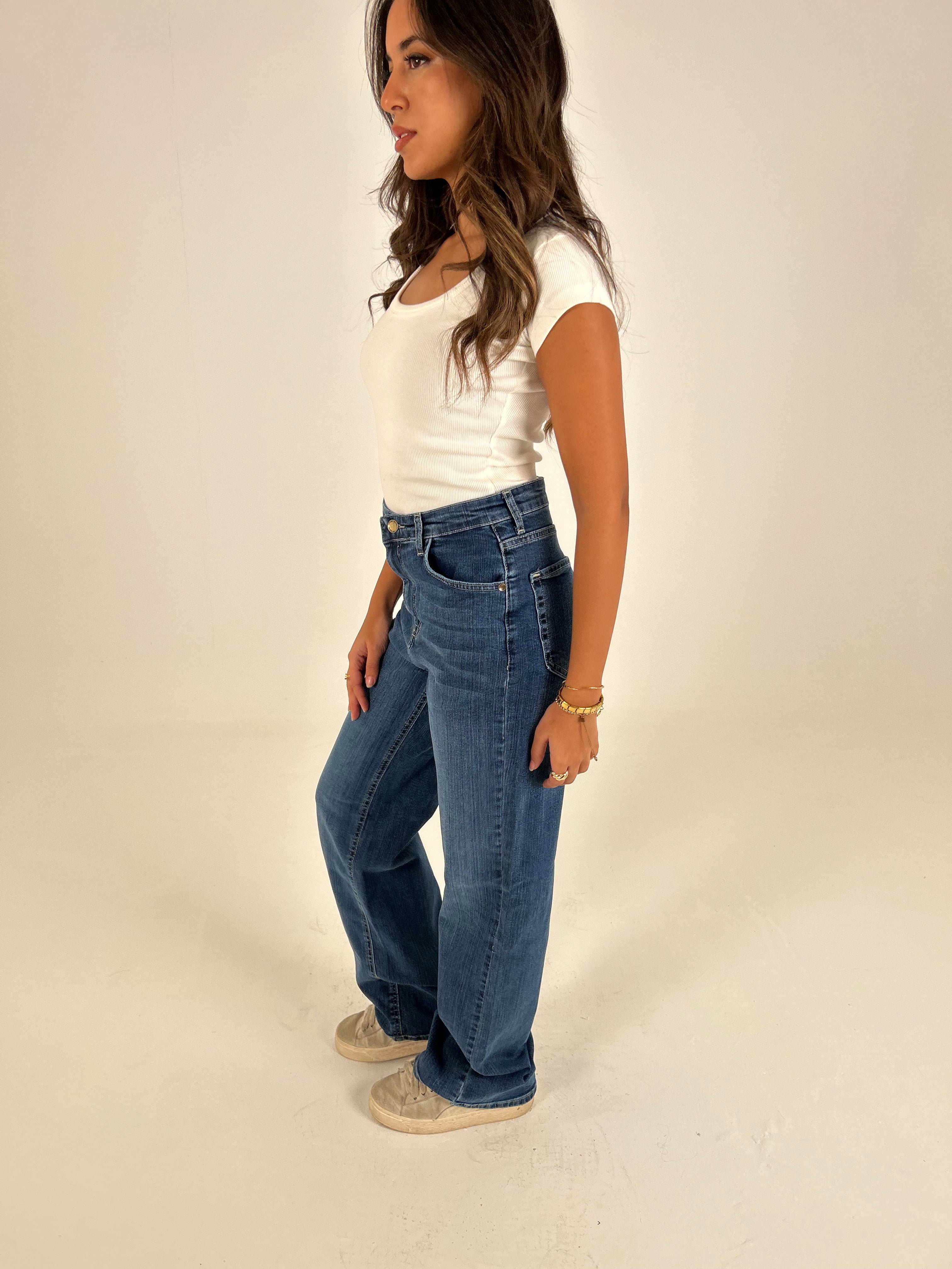 Wide leg blue denim