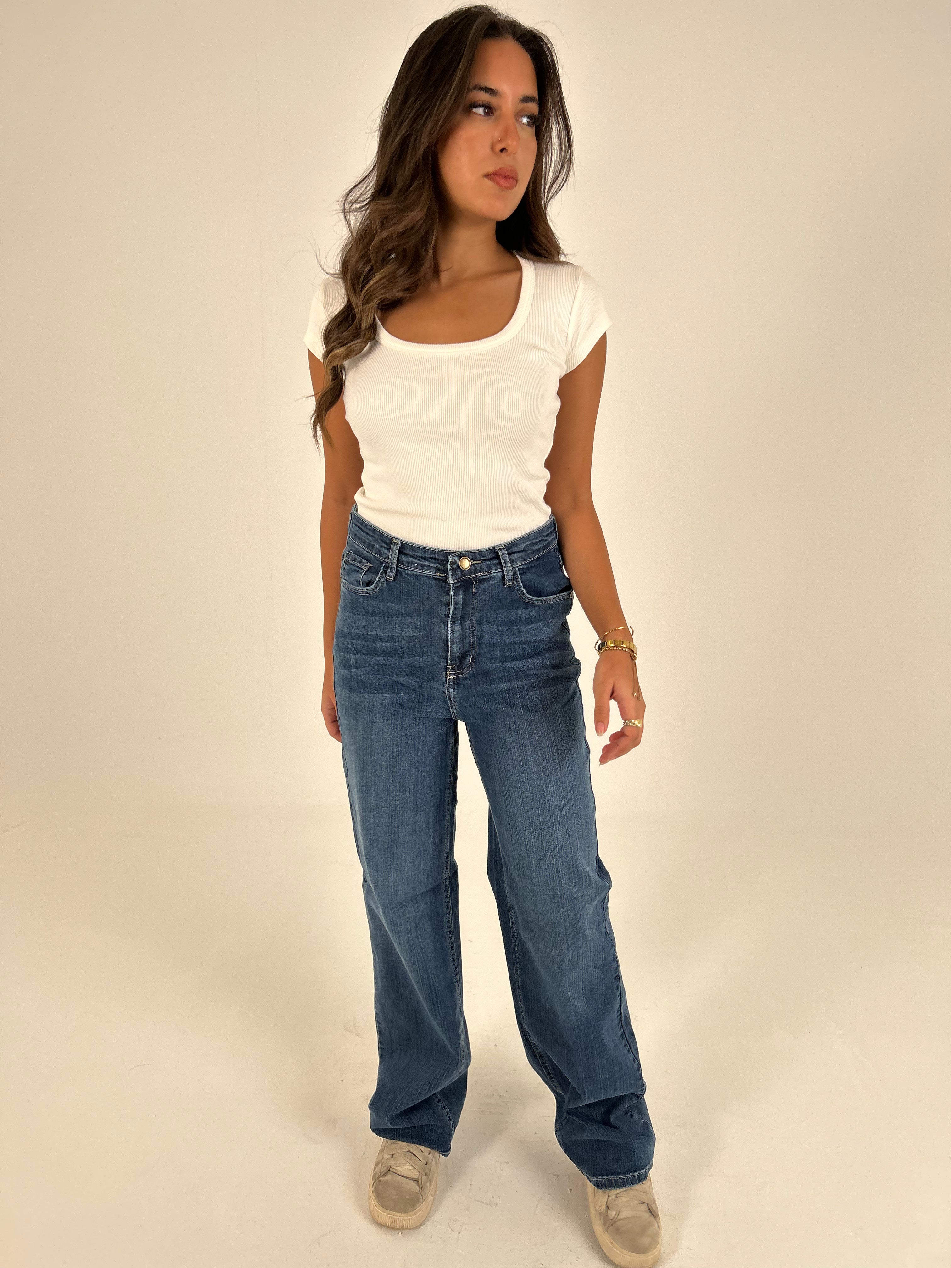 Wide leg blue denim