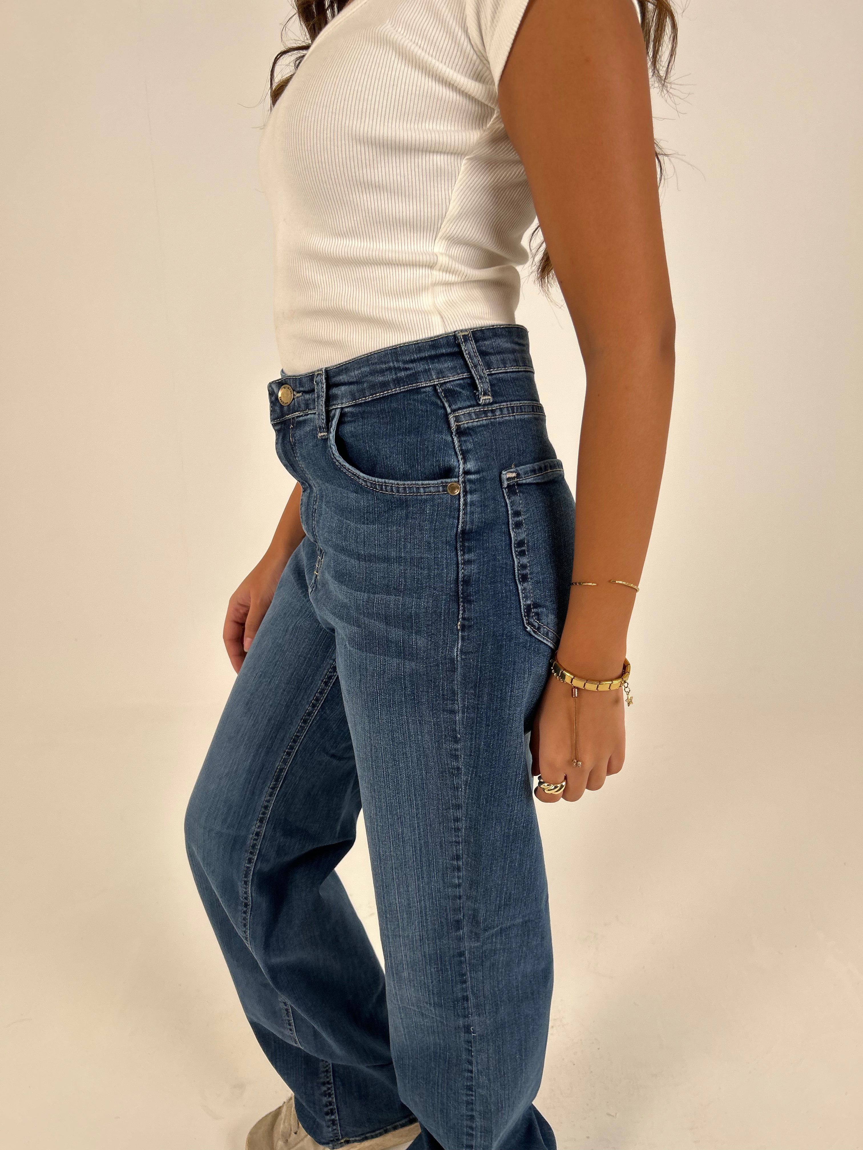 Wide leg blue denim