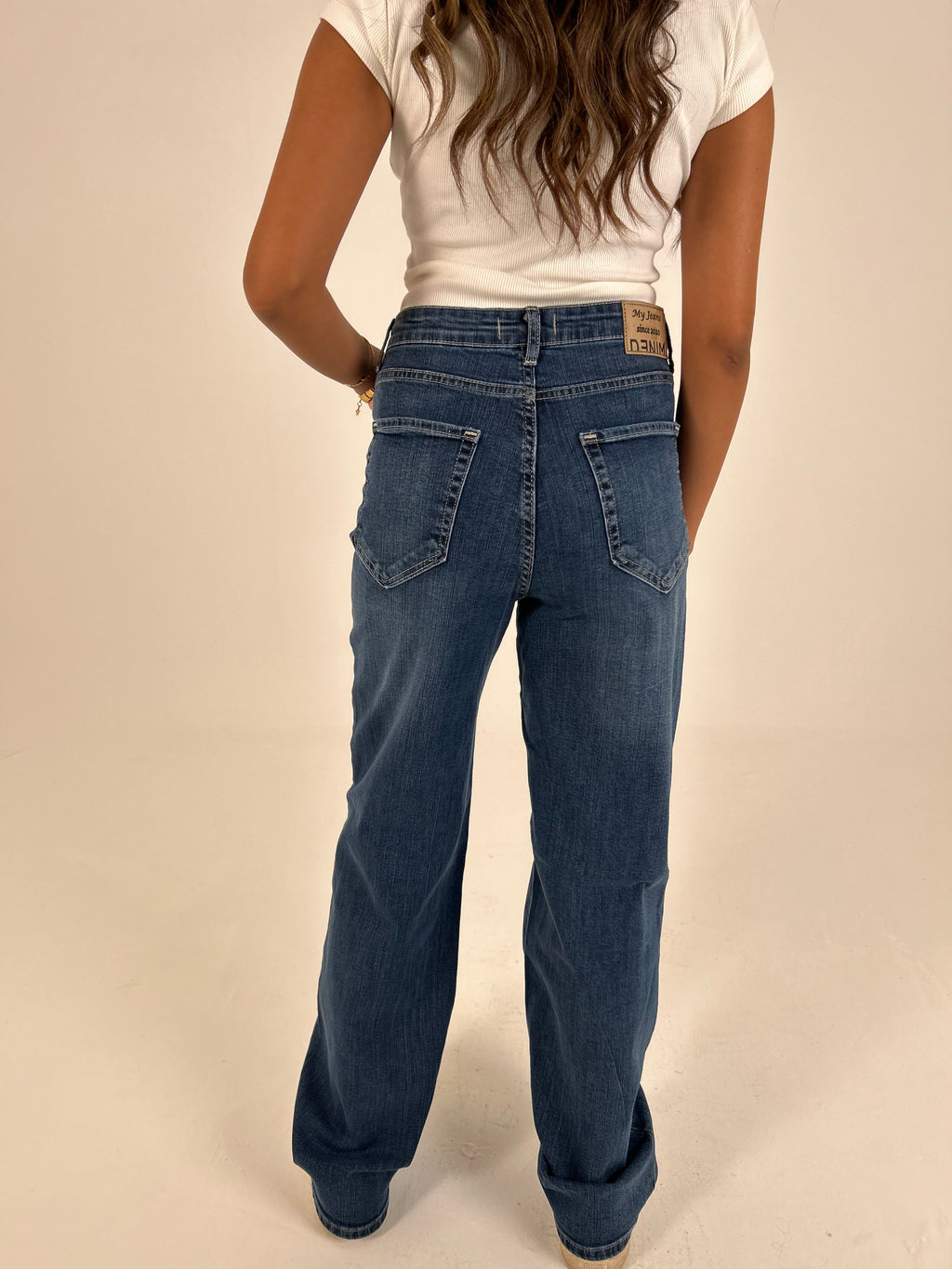 Wide leg blue denim