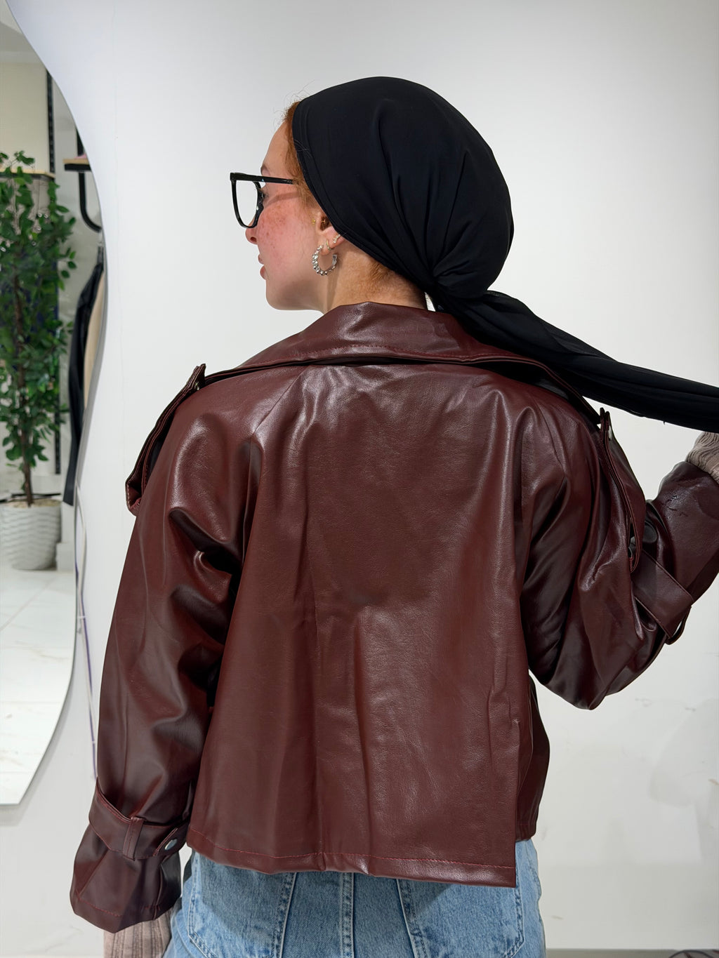 Crop leather jacket