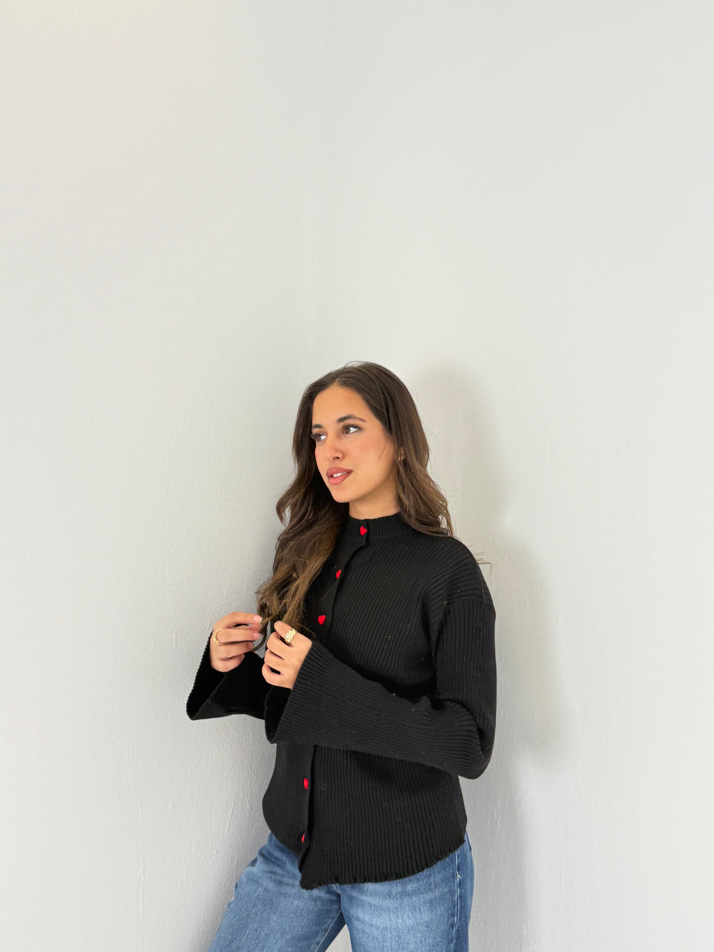 Red Heart Buttoned Knit Sweater