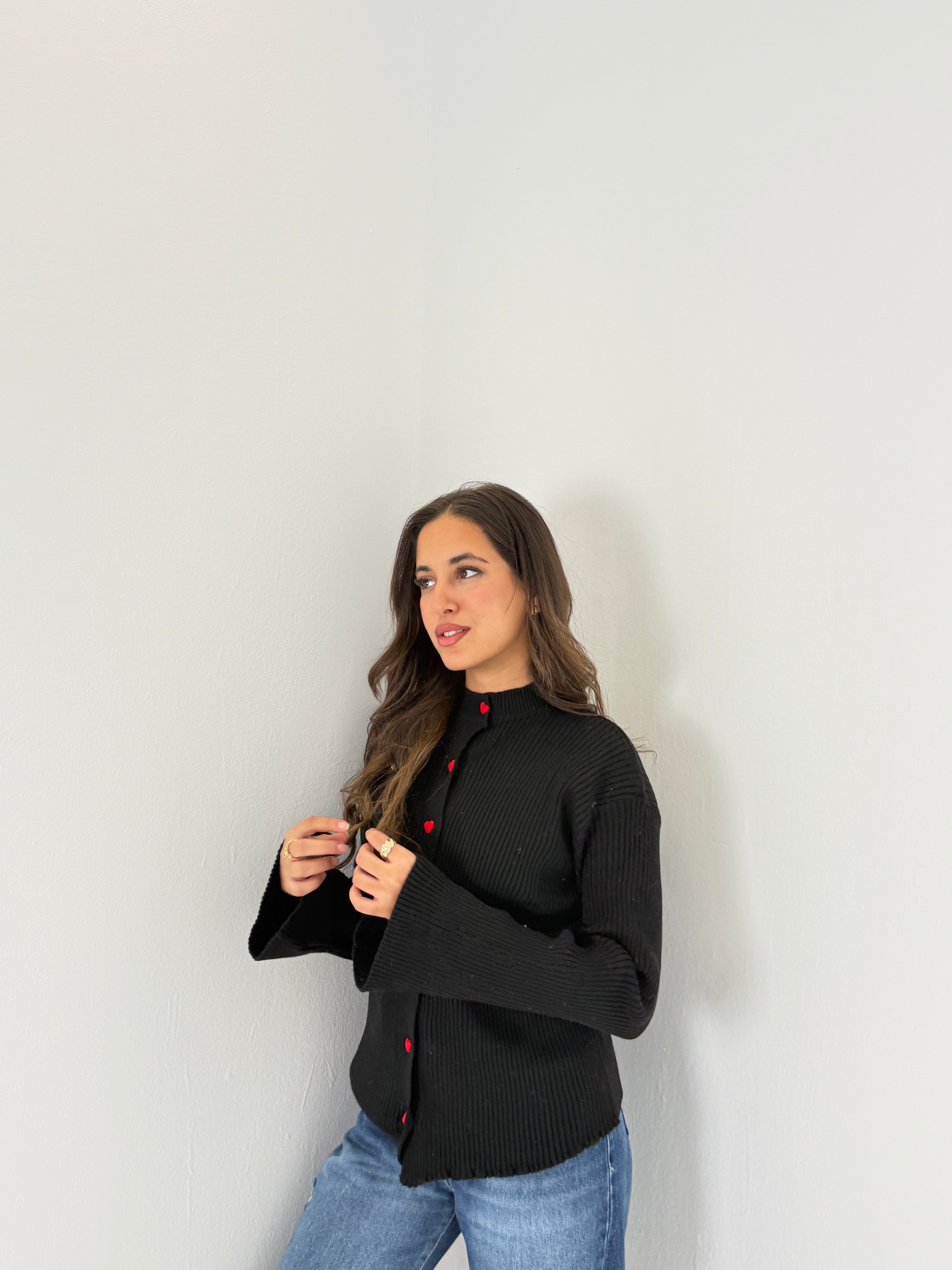 Red Heart Buttoned Knit Sweater