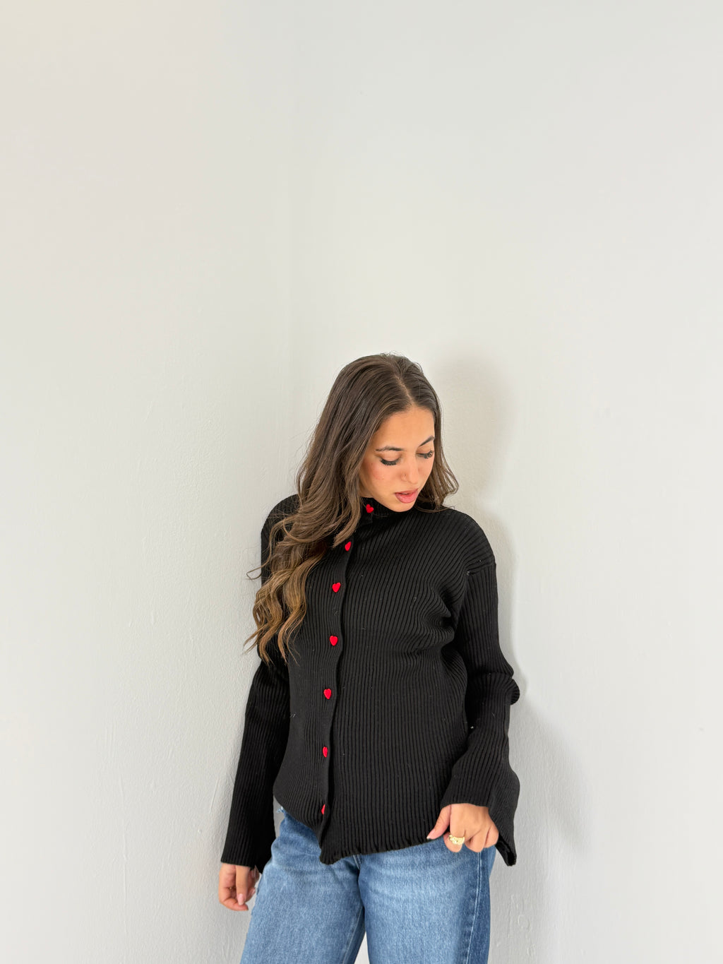 Red Heart Buttoned Knit Sweater