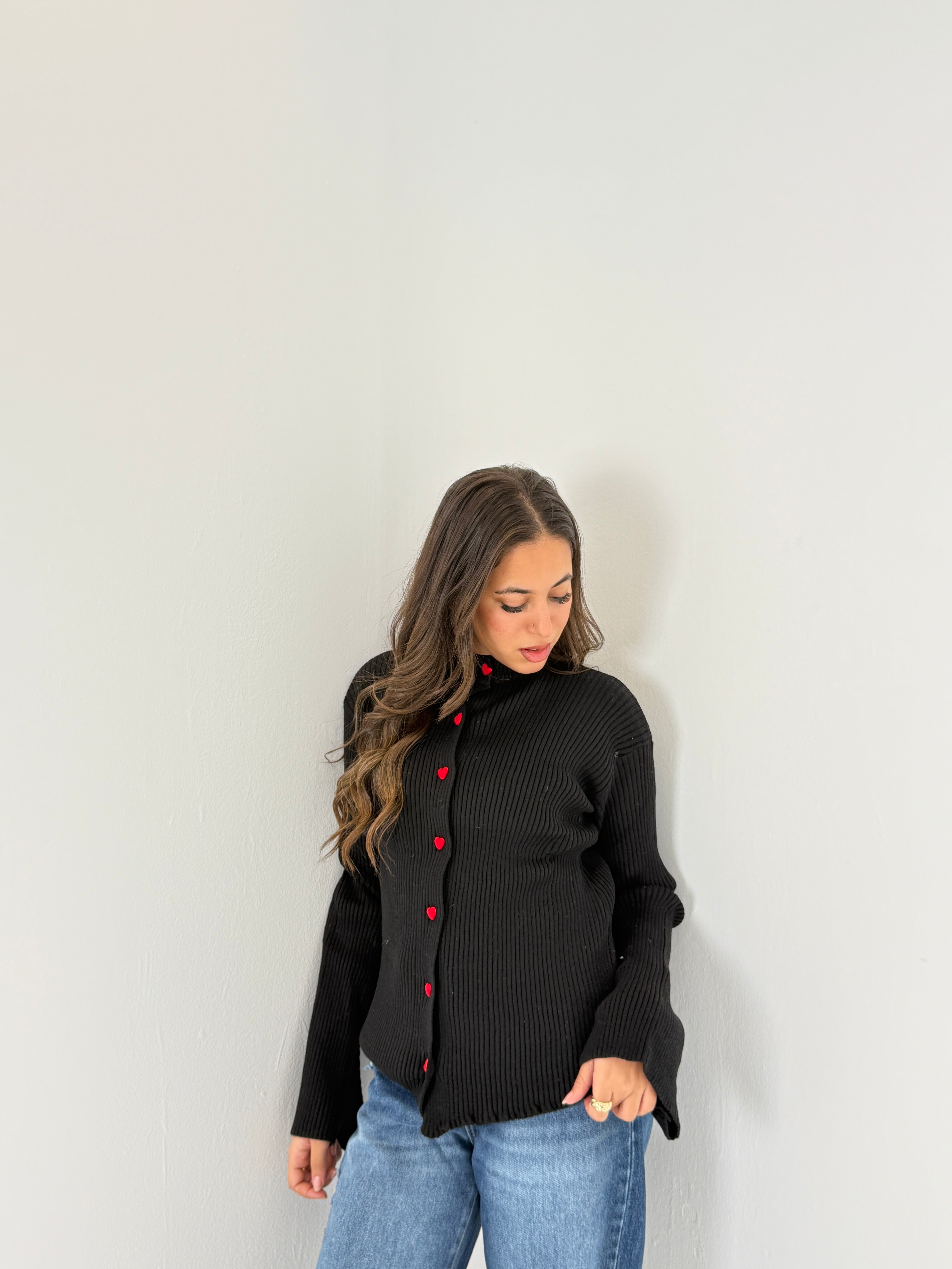 Red Heart Buttoned Knit Sweater
