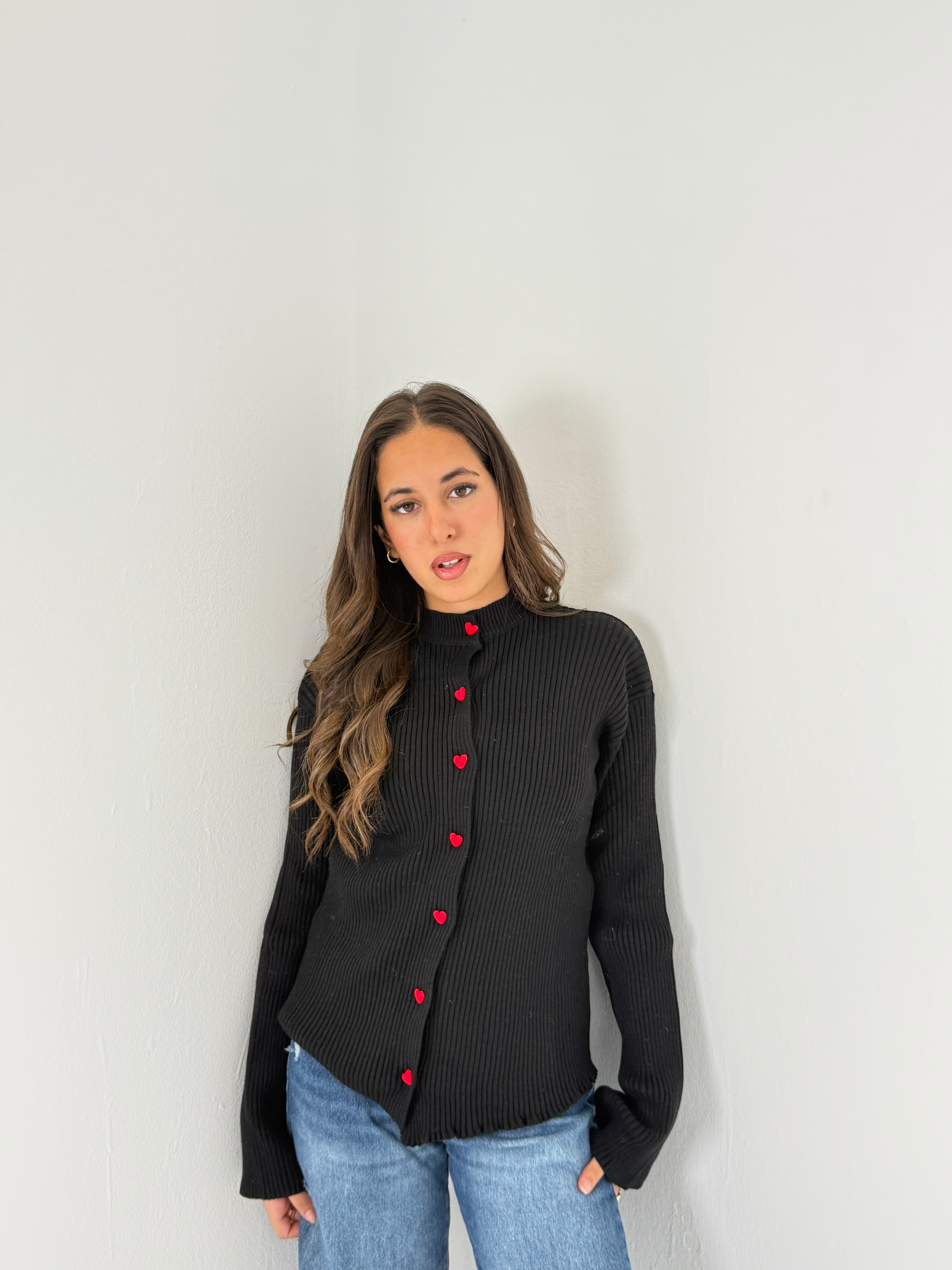 Red Heart Buttoned Knit Sweater