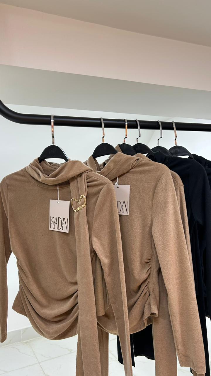 Draped High-Neck Ruched Top