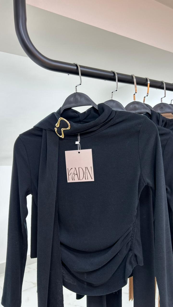 Draped High-Neck Ruched Top